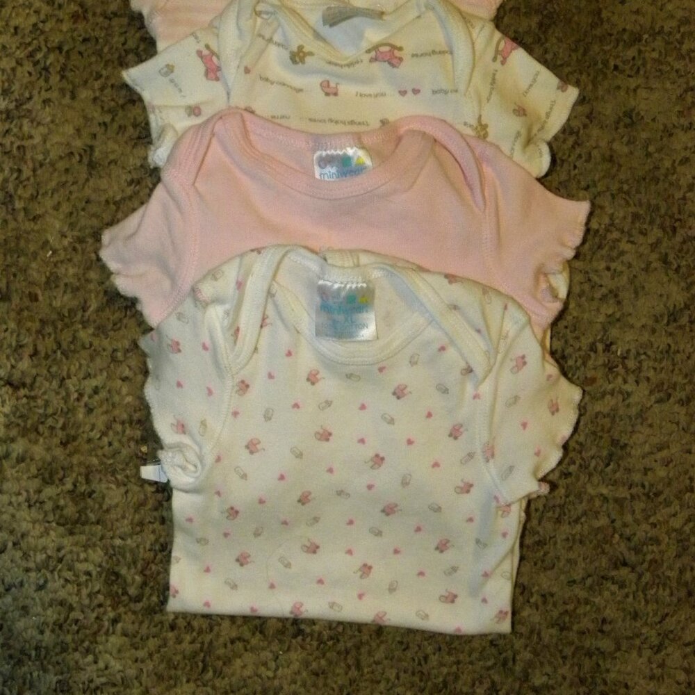 Baby Girl Size X-Large Bundle - Six (6) Onesies by Mini-Wear (100% Cotton)